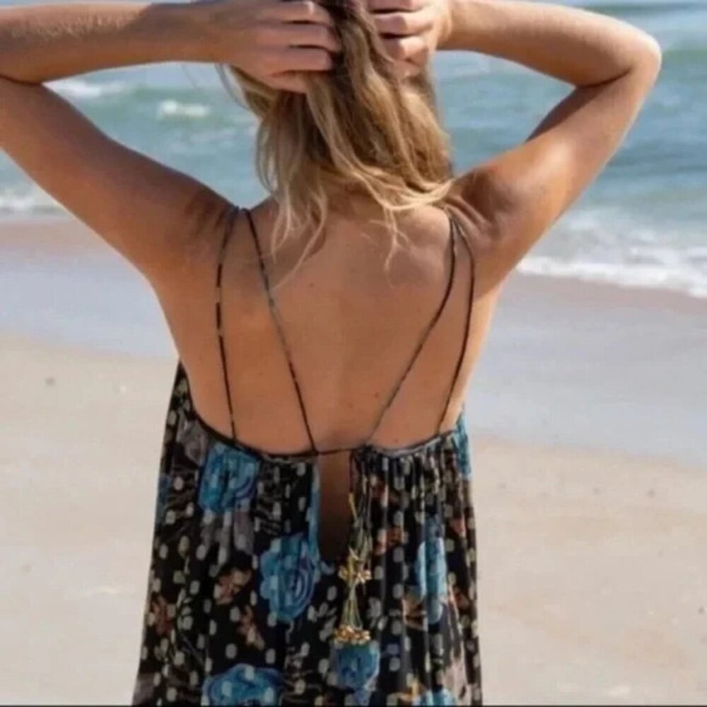 Natural Life The Alice Metallic Tiered Floral Maxi Sun Dress Women Size XL Black - Picture 8 of 15